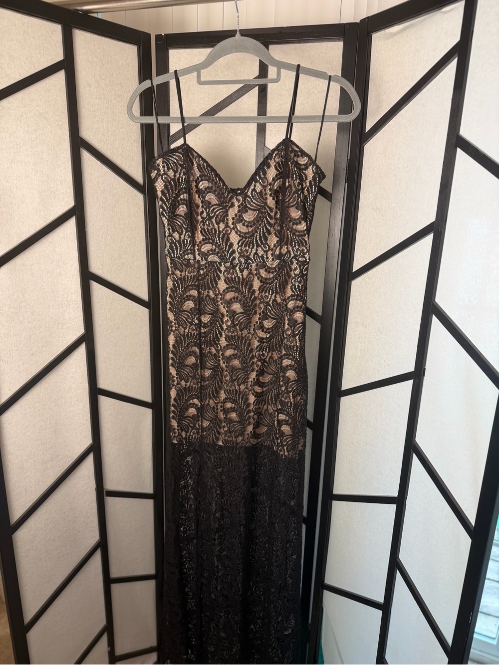 Boohoo Black Lace Maxi Dress with Nude Lining